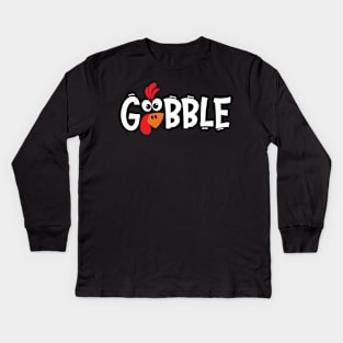 Gobble Gobble Thanksgiving Family Funny Fall Season Pumpkin Turkey Kids Long Sleeve T-Shirt